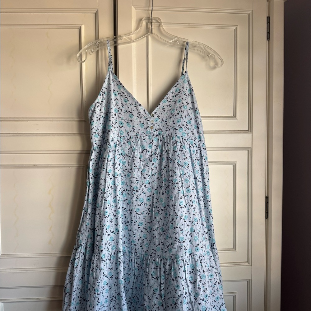 Light Blue Floral Button-Front Mini Dress